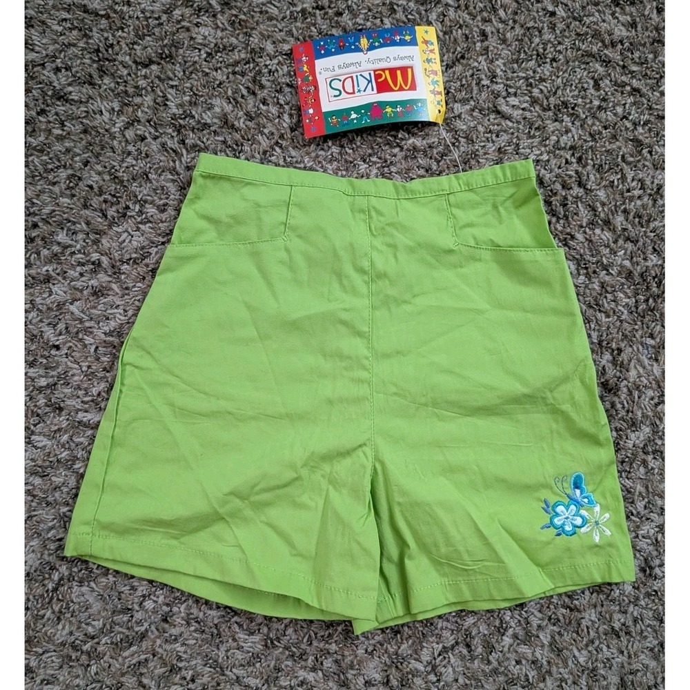 Vintage McKids McDonald's‎ Shorts Lettuce Green Floral Embroidered NWT Size 4T